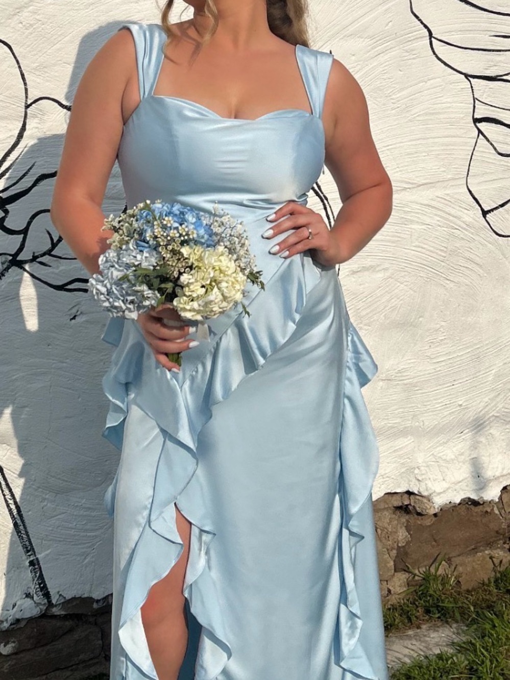 Azazie Light Blue Satin High-Low Ruffle Dress
